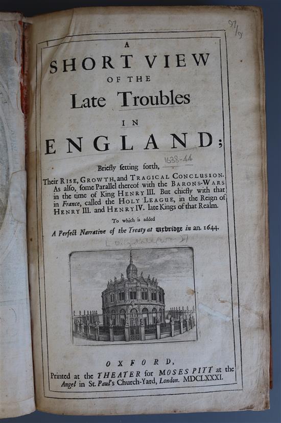 Dugdale, William Sir - A Short View of the late Troubles in England, folio, contemporary calf, rebacked, with frontis